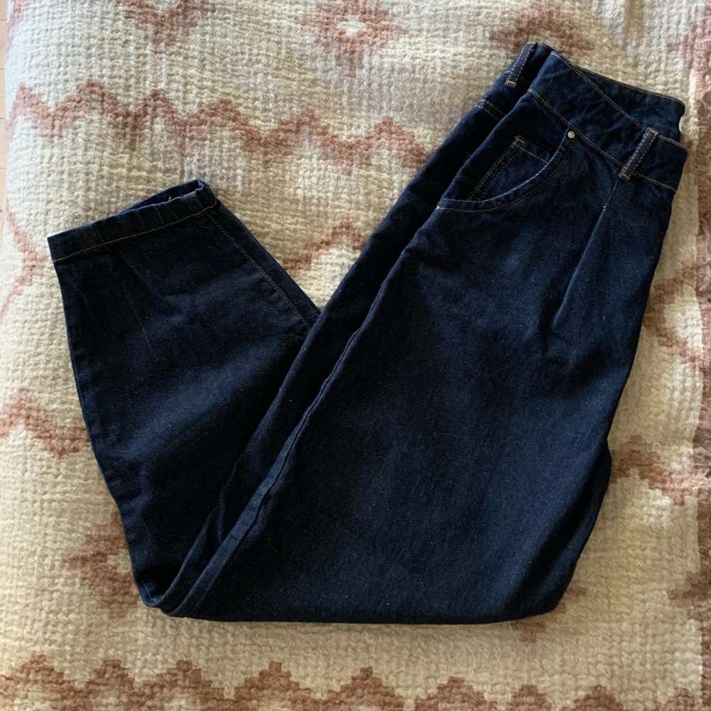 Zara dark pleated ballon taper leg denim jeans